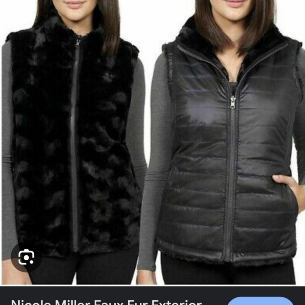 Nicole Miller Reversible Black Puffer Vest - Medium 20 PTP - Picture 2 of 9